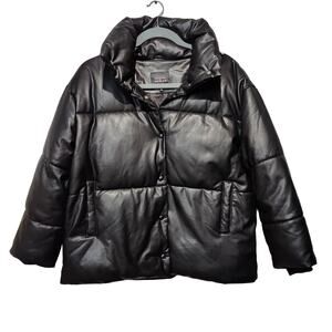 Avec les Filles With the Girls Sz XL Black Faux Leather Puffer Coat Oversized